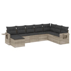 8-tlg. Garten-Sofagarnitur mit Kissen Hellgrau Poly Rattan