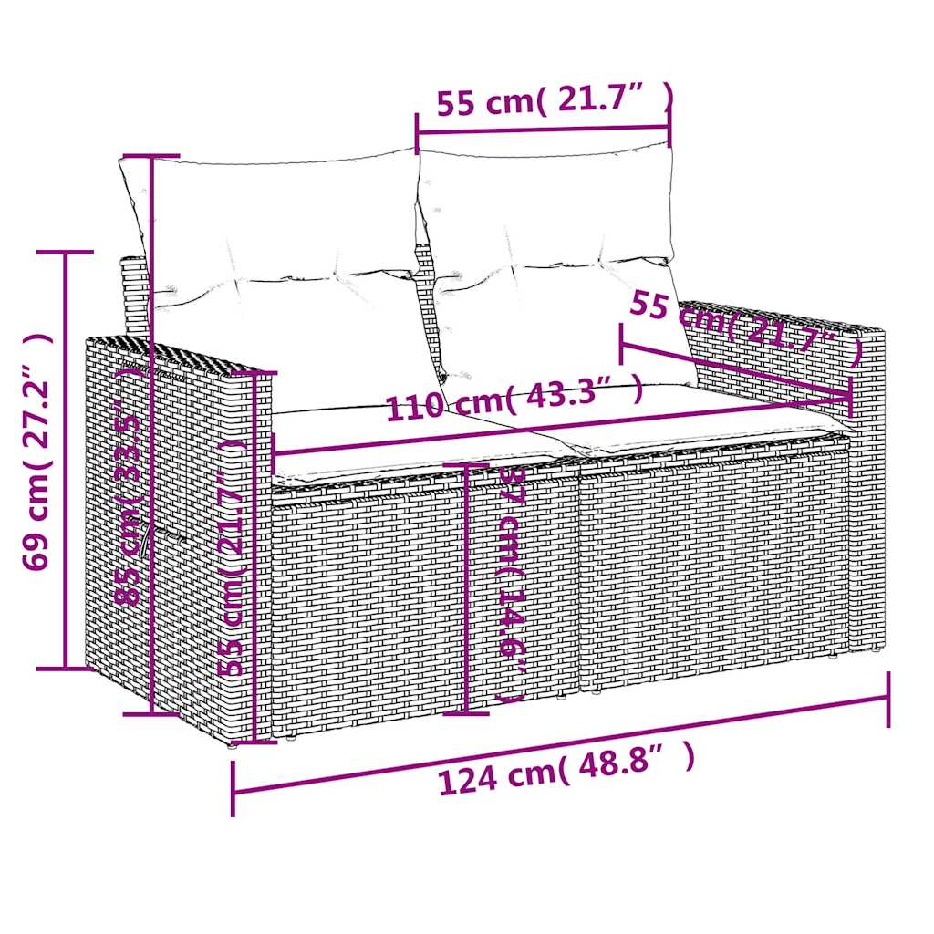 7-tlg. Garten-Sofagarnitur mit Kissen Hellgrau Poly Rattan