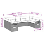9-teiliges Gartensofa-Set mit Kissen, schwarzes Polyrattan