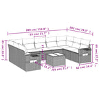 10-teiliges Gartensofa-Set mit Kissen, schwarzes Polyrattan
