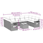10-teiliges Gartensofa-Set mit Kissen, grau, Polyrattan