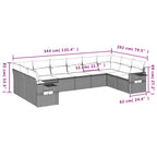 10-teiliges Gartensofa-Set mit Kissen, grau, Polyrattan