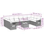 11-teiliges Gartensofa-Set mit Kissen, grau, Polyrattan
