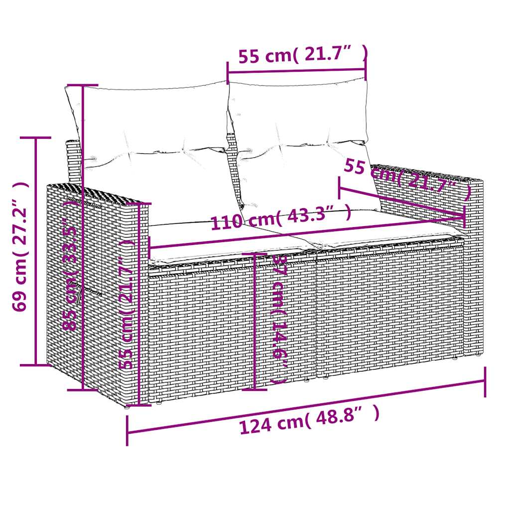 11-teiliges Gartensofa-Set mit Kissen, braun, Polyrattan