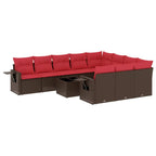 11-teiliges Gartensofa-Set mit Kissen, braun, Polyrattan