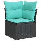 10-teiliges Gartensofa-Set mit Kissen, schwarzes Polyrattan