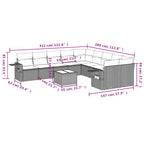 11-teiliges Gartensofa-Set mit Kissen, schwarzes Polyrattan