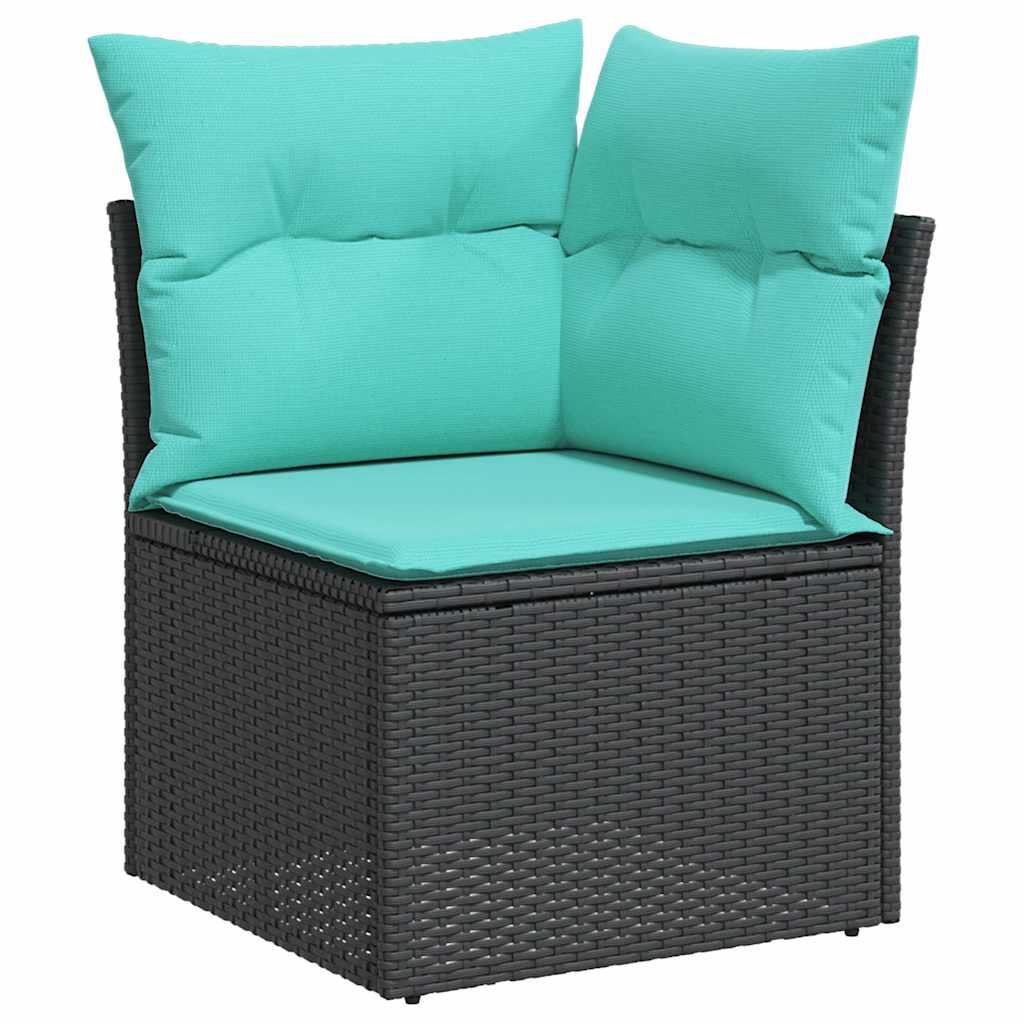 11-teiliges Gartensofa-Set mit Kissen, schwarzes Polyrattan