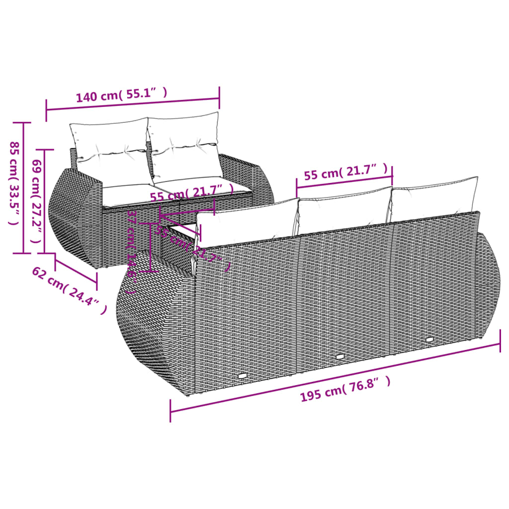 6-tlg. Garten-Sofagarnitur mit Kissen Braun Poly Rattan