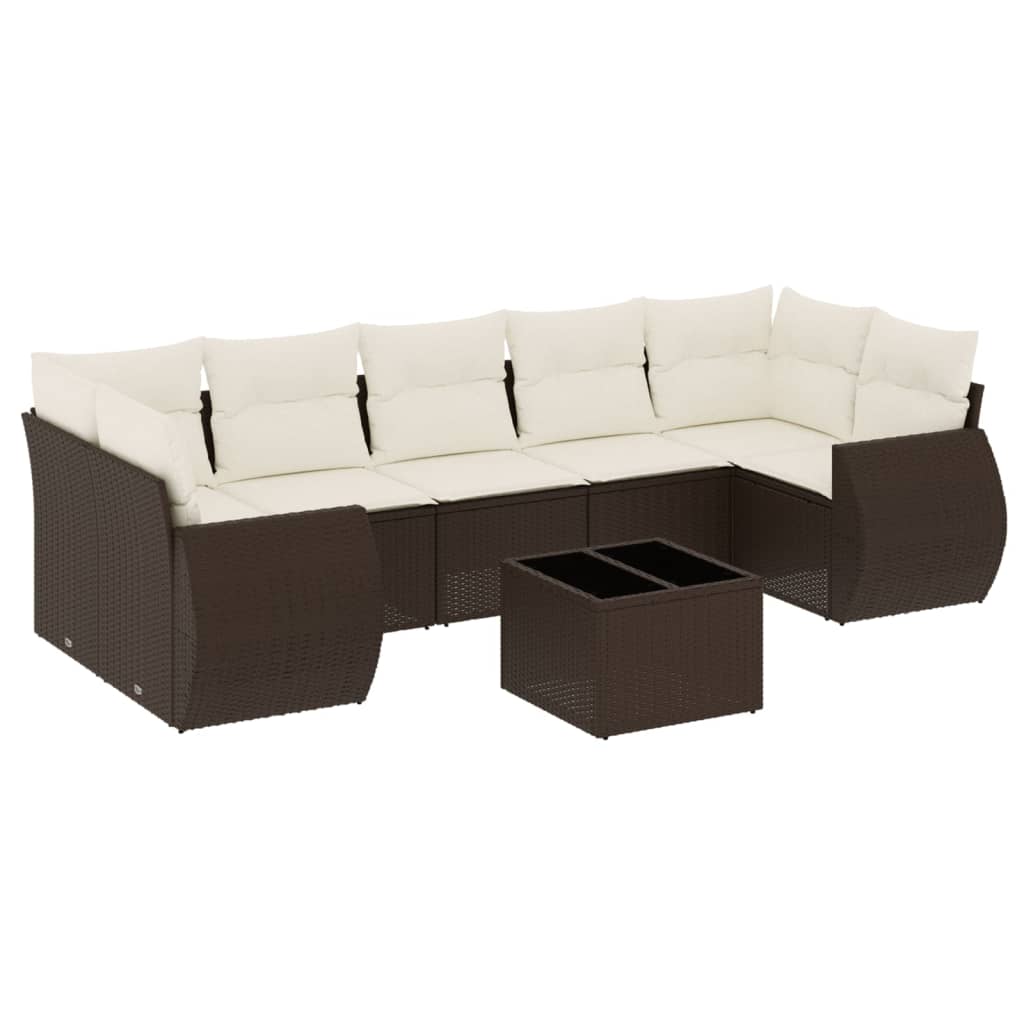 8-tlg. Garten-Sofagarnitur mit Kissen Braun Poly Rattan