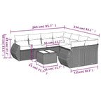 9-teiliges Gartensofa-Set mit Kissen, schwarzes Polyrattan
