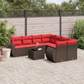 9-teiliges Gartensofa-Set mit Kissen, braun, Polyrattan