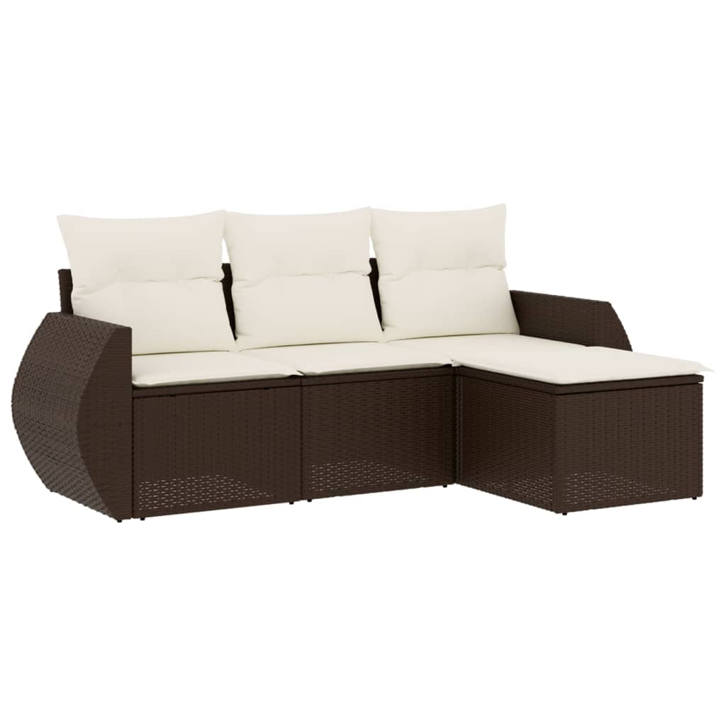 4-tlg. Garten-Sofagarnitur mit Kissen Braun Poly Rattan