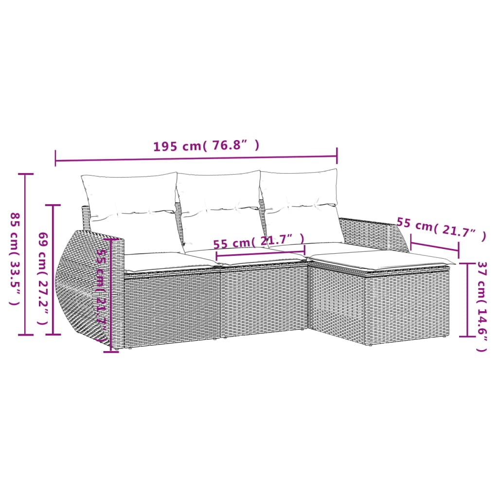 4-tlg. Garten-Sofagarnitur mit Kissen Braun Poly Rattan