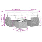 5-teiliges Gartensofa-Set mit Kissen, schwarzes Polyrattan