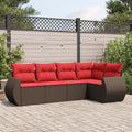 5-teiliges Gartensofa-Set mit Kissen, braun, Polyrattan