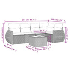 6-teiliges Gartensofa-Set mit Kissen, schwarzes Polyrattan