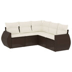 5-tlg. Garten-Sofagarnitur mit Kissen Braun Poly Rattan