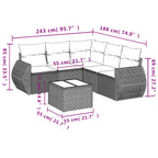 6-teiliges Gartensofa-Set mit Kissen, schwarzes Polyrattan