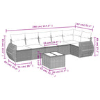 7-teiliges Gartensofa-Set mit Kissen, schwarzes Polyrattan