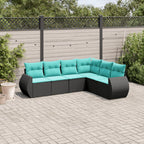 6-teiliges Gartensofa-Set mit Kissen, schwarzes Polyrattan