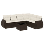 7-tlg. Garten-Sofagarnitur mit Kissen Braun Poly Rattan