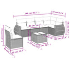 7-teiliges Gartensofa-Set mit Kissen, schwarzes Polyrattan
