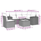 6-teiliges Gartensofa-Set mit Kissen, schwarzes Polyrattan