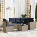 6-teiliges Gartensofa-Set mit Kissen, grau, Polyrattan