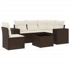 6-tlg. Garten-Sofagarnitur mit Kissen Braun Poly Rattan