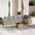 7-tlg. Garten-Sofagarnitur mit Kissen Beige Poly Rattan