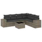 7-tlg. Garten-Sofagarnitur mit Kissen Grau Poly Rattan