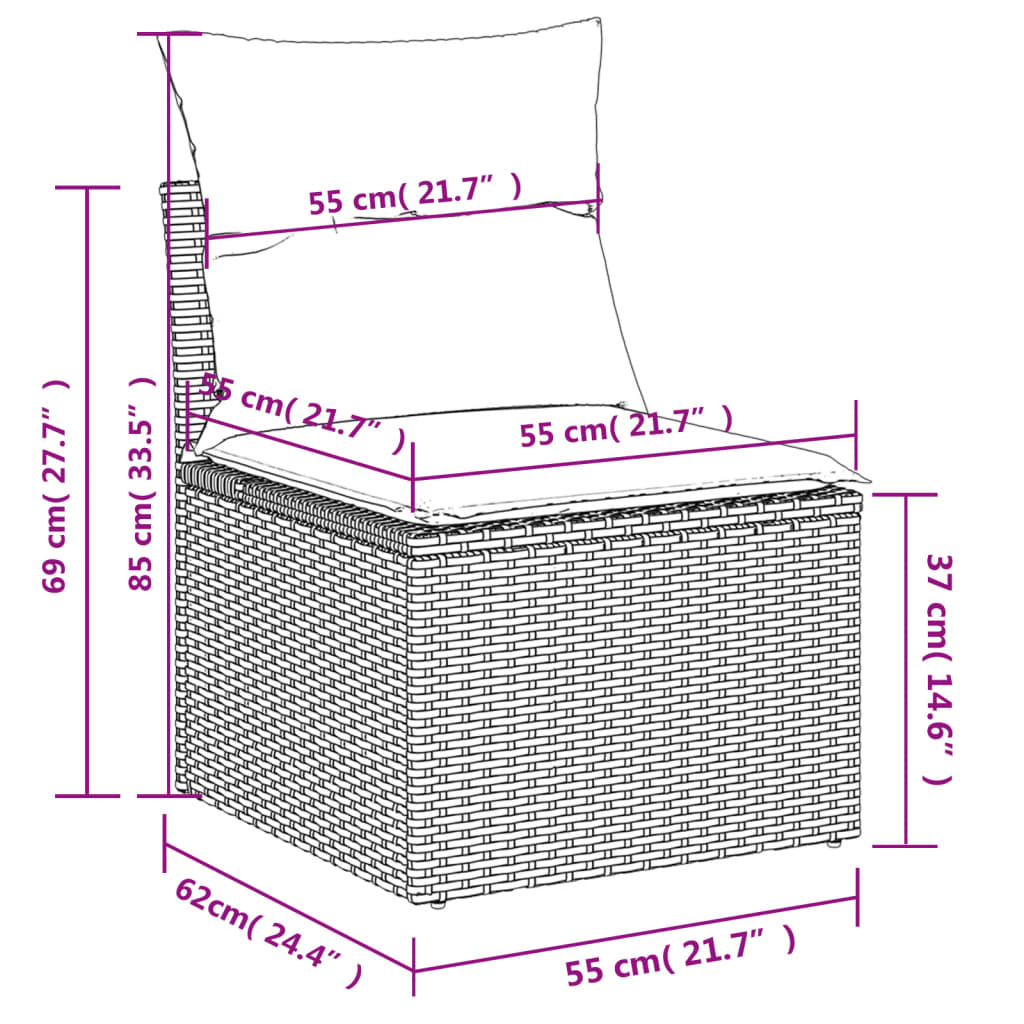 7-teiliges Gartensofa-Set mit Kissen, braun, Polyrattan