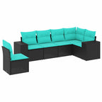 6-teiliges Gartensofa-Set mit Kissen, schwarzes Polyrattan