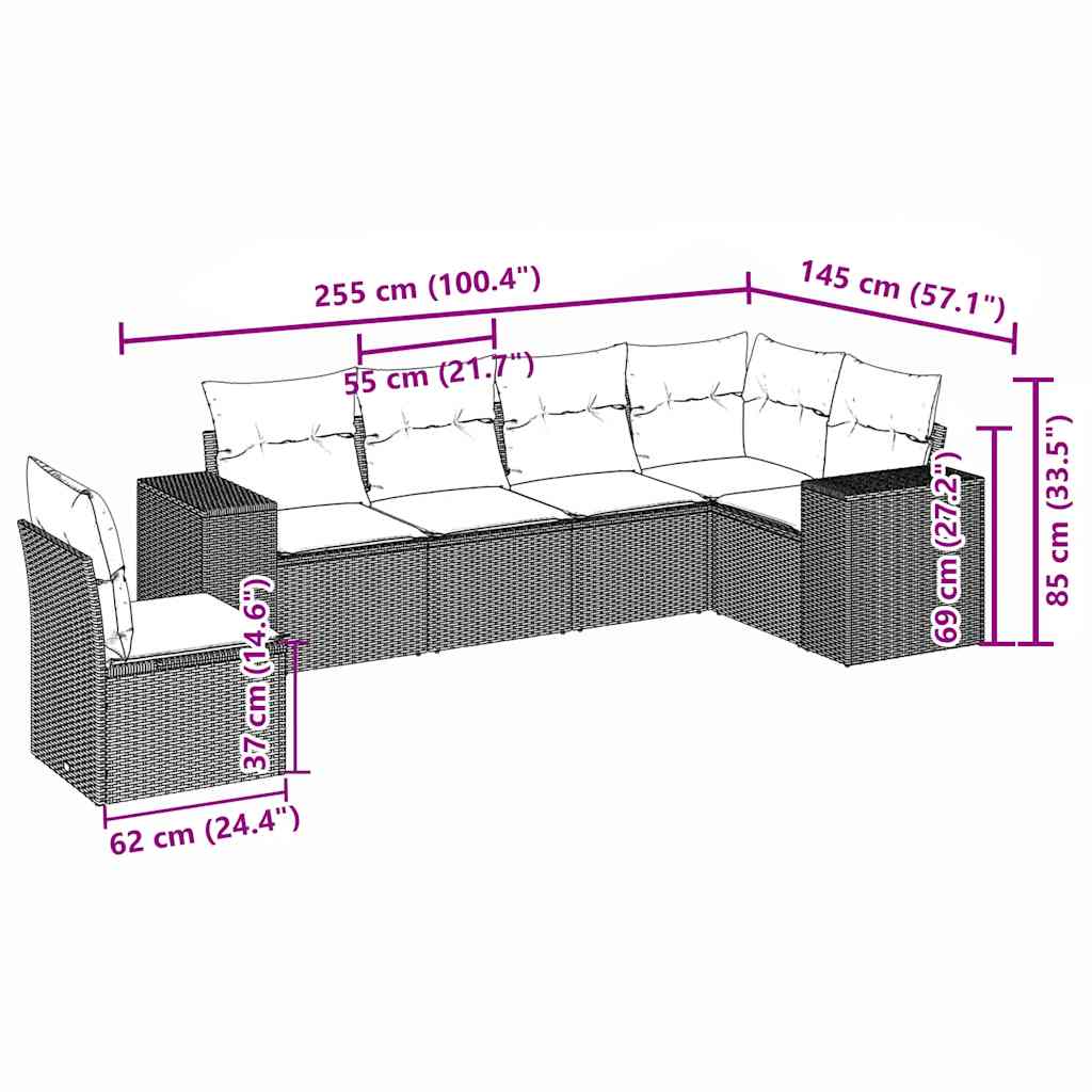 6-tlg. Garten-Sofagarnitur mit Kissen Hellgrau Poly Rattan