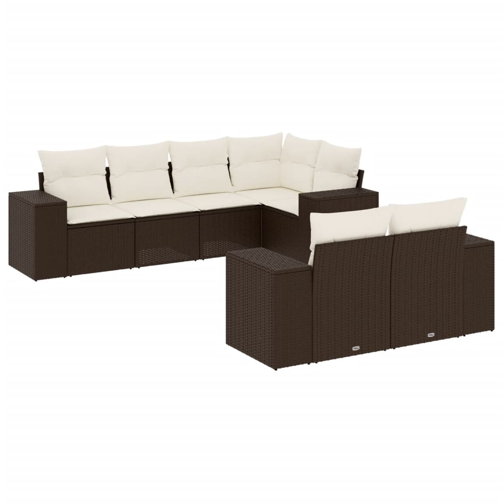 7-tlg. Garten-Sofagarnitur mit Kissen Braun Poly Rattan