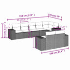8-teiliges Gartensofa-Set mit Kissen, braun, Polyrattan