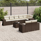 9-tlg. Garten-Sofagarnitur mit Kissen Braun Poly Rattan