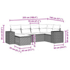 6-tlg. Garten-Sofagarnitur mit Kissen Hellgrau Poly Rattan