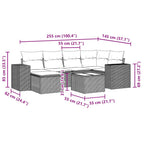 7-tlg. Garten-Sofagarnitur mit Kissen Hellgrau Poly Rattan