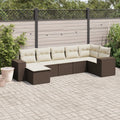 7-tlg. Garten-Sofagarnitur mit Kissen Braun Poly Rattan