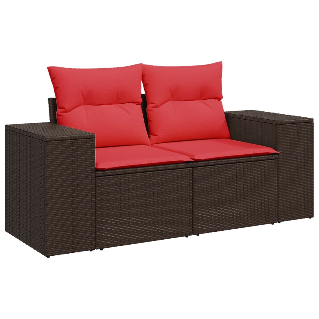 7-teiliges Gartensofa-Set mit Kissen, braun, Polyrattan