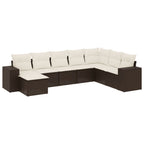 8-tlg. Garten-Sofagarnitur mit Kissen Braun Poly Rattan