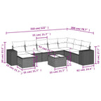 9-teiliges Gartensofa-Set mit Kissen, schwarzes Polyrattan