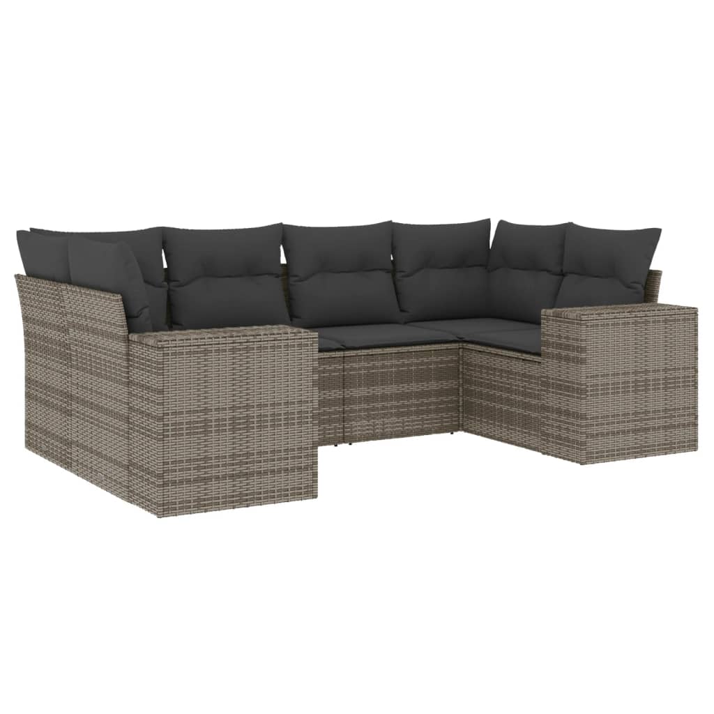 6-tlg. Garten-Sofagarnitur mit Kissen Grau Poly Rattan