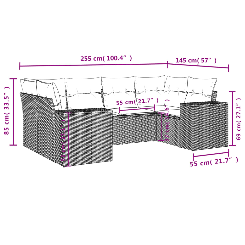 6-tlg. Garten-Sofagarnitur mit Kissen Grau Poly Rattan