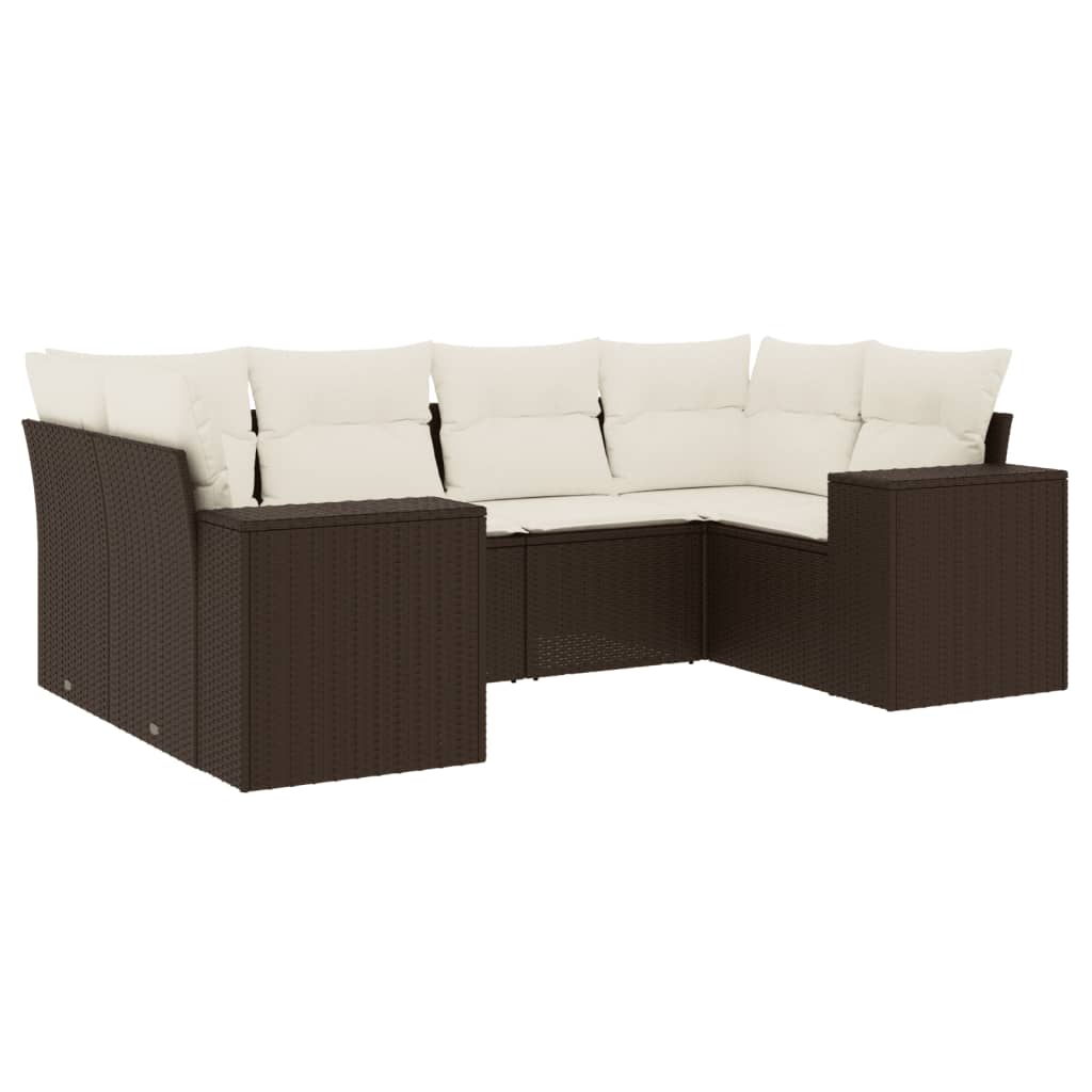 6-tlg. Garten-Sofagarnitur mit Kissen Braun Poly Rattan