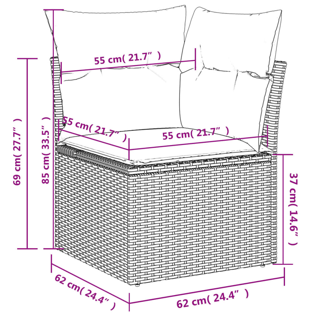 9-teiliges Gartensofa-Set mit Kissen, braun, Polyrattan