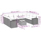 10-teiliges Gartensofa-Set mit Kissen, schwarzes Polyrattan