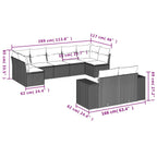 9-teiliges Gartensofa-Set mit Kissen, schwarzes Polyrattan